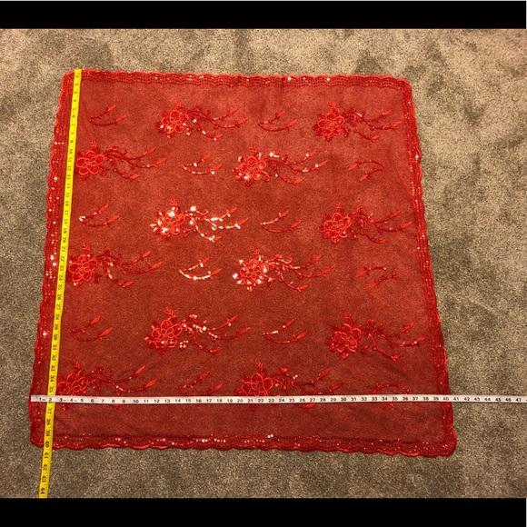 Embroidered Embellished Sequins  Paillettes Scarf Shawl 40,5 x40,5 Chic red mesh - Picture 7 of 13